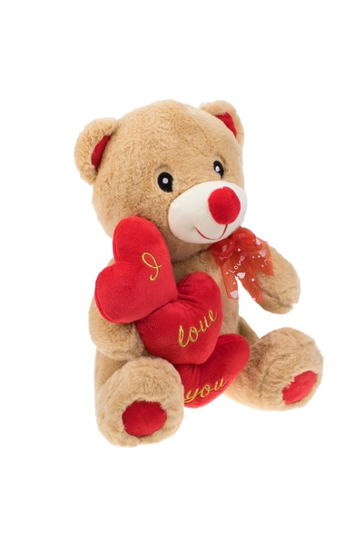 OEM Teddy bear, brown, red hearts, 40 cm, Valentine's Day