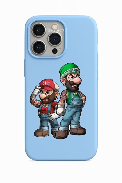 izzytech حافظة آيفون 12 برو ماكس من السيليكون باللون الأزرق مع نمط شخصيات مار...