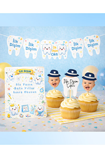 Dijital Nostal İlk Dişim Çıktı Parti Seti – Diş Temalı Banner, Cupcake Süsü v...