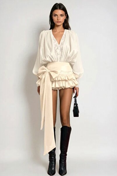 FashionForYou Jumpsuit with short skirt ECLIPSE, ruffles, bow and lace, Cream...