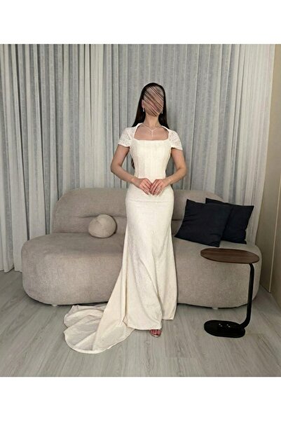 elin cream-colored mermaid evening dress