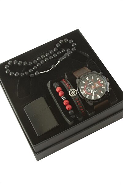 OSENSE Kayışlı Kol Saati Tesbih Bileklik ve Çakmak Kutulu Set