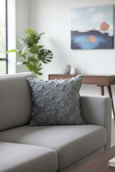 ŞENER HOME Bearded Pompom Chenille Double-Sided Cushion Cover Anthracite