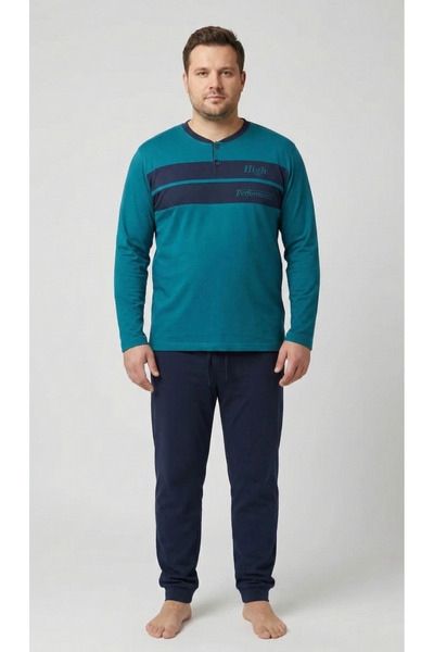 embody Men's cotton long pyjamas, large size dark green