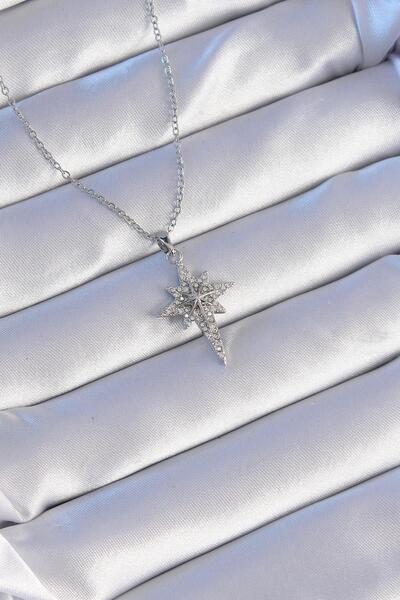 Inure Jewelry 316L Çelik Gümüş Renk Zirkon Taşlı Kutup Yıldızı Model Kolye