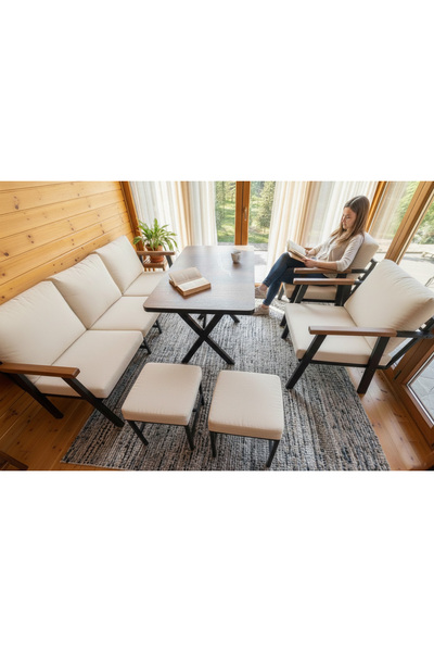Kırlenta ERCİYES 3+1+1+MASA+2 ADET PUF BAHÇE TAKIMI BALKON TAKIMI MASA SETİ K...
