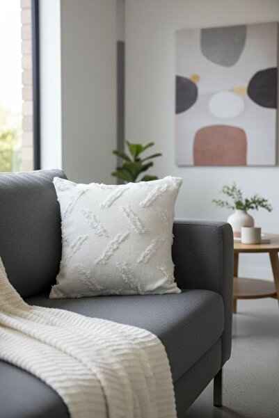 ŞENER HOME Bearded Limi Chenille Double-Sided Cushion Cover Off-White