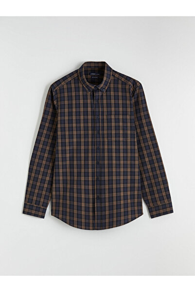 LC Waikiki Καρό ανδρικό πουκάμισο κανονικής εφαρμογής σε καφέ χρώμα από το κα...