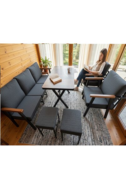 Kırlenta ERCİYES 3+1+1+MASA+2 ADET PUF BAHÇE TAKIMI BALKON TAKIMI MASA SETİ K...