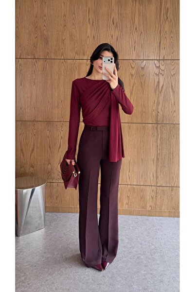 HAZELANNA Tok Fabric Plum Spanish Fabric Trousers