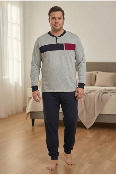 embody Men's cotton long pyjamas, large grey