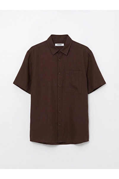 LC Waikiki Ανδρικό πουκάμισο με λινή υφή σε καφέ χρώμα από το κατάστημα GiyÇık