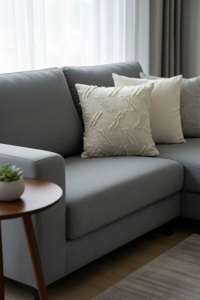 ŞENER HOME Bearded Limi Chenille Double-Sided Throw Pillow Cover Beige