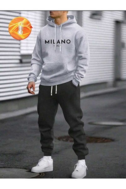 DİVİN Men's Printed Oversized Sweatahirt - Sweatpants 2-Piece Set