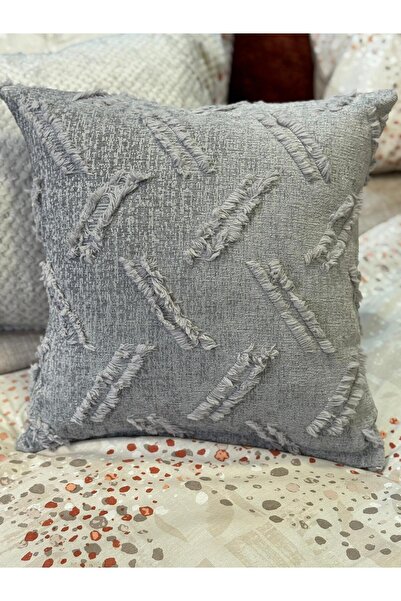 ŞENER HOME Bearded Limi Chenille Double-Sided Cushion Cover Gray