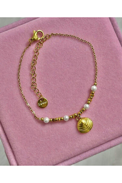 Volenta Shop Minimal Pearl Oyster Fine Steel Chain Bracelet 15+5 cm