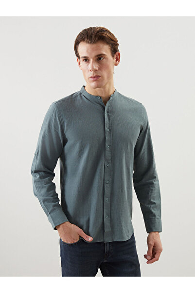 LC Waikiki Green Regular Fit Krinkle Shirred Men's Shirt