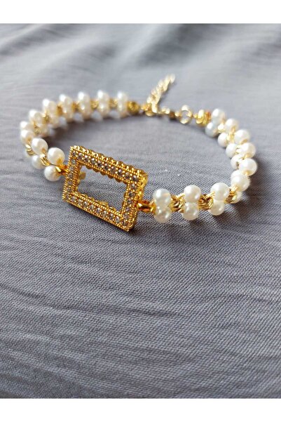 GEZERGOLD TAKI Dorikalı incili Külçe Gram Altın Uyumlu Çerçeve Zirkon Bileklik