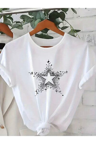 FUFLUNS Star Star Printed Oversized Crew Neck T-Shirt