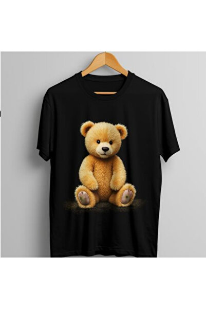 TİMİSİVA Unisex Oversize Printed Cotton Crew Neck Short Sleeve Black T-Shirt