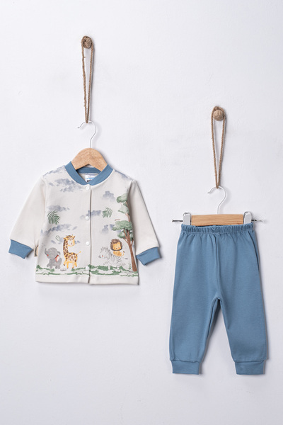 Hoppidik Tuval Africa Quintet Printed Pajama Set with Front Snap Fasteners, 2-Piece