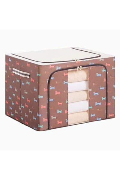 DAMUR Foldable Storage Box with Zipper, 100 L, Textile, 60x42x40 cm, Dog Print