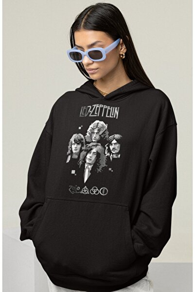 SEVBANO هودي ليد زيبلين روك ميتال مطبوع للجنسين قصة فضفاضة موسيقى جروبي هودي