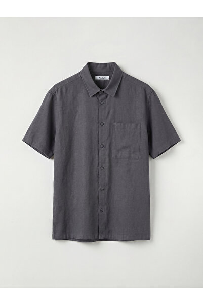 LC Waikiki قميص رجالي رمادي فضفاض بتصميم يشبه الكتان