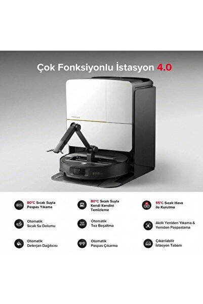 Roborock 22.000 Pa Ultra Emiş Güçlü Yapay Zekalı Mekanik Kollu Nesne Toplayan...