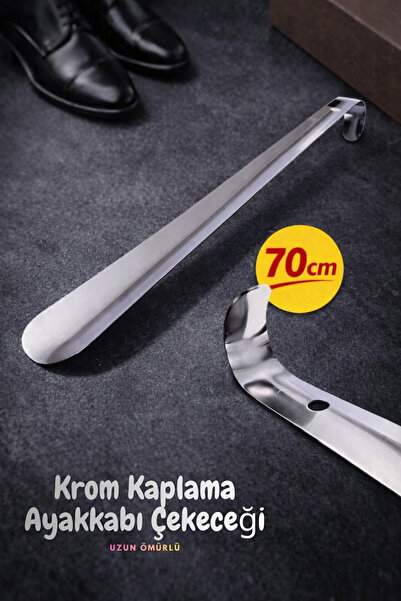 FALEYSA 70 Cm Krom Kaplama Çekecek, Metal Ayakkabı Çekeceği Kerata 1 Adet Uzu...