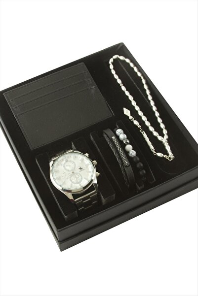 glovia bijuteri Metal Kol Saati Tesbih Bileklik ve Cüzdan Kutulu Set