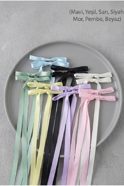 Massaltay مجموعة مشابك بفيونكة طويلة بـ 7 ألوان مختلفة |   مشبك شعر ملون بتصم...