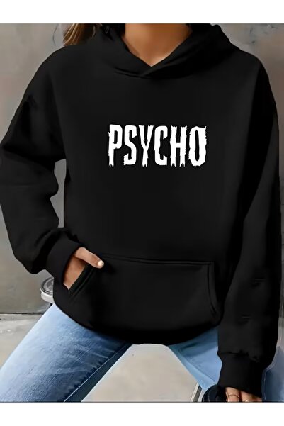 LAND MODA PSYCHO με τύπωμα και Kangaroo Pocket με κουκούλα , Γυναικείο μακρυμ...