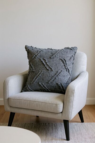 ŞENER HOME Bearded Limi Chenille Double-Sided Throw Pillow Cover Anthracite