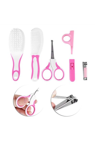 OEM 6-piece baby care set, hair brush and comb, scissors and nail clippers, pink