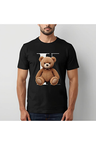 TİMİSİVA Unisex Oversize Printed Cotton Crew Neck Short Sleeve Black T-Shirt