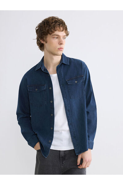 LC Waikiki Ανδρικό τζιν πουκάμισο GiyÇık Store den Indigo σε κανονική γραμμή
