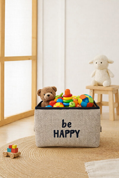 Paris Home Be Happy Written Beige Jute-Look Premium Basket – Eva Supported, L...