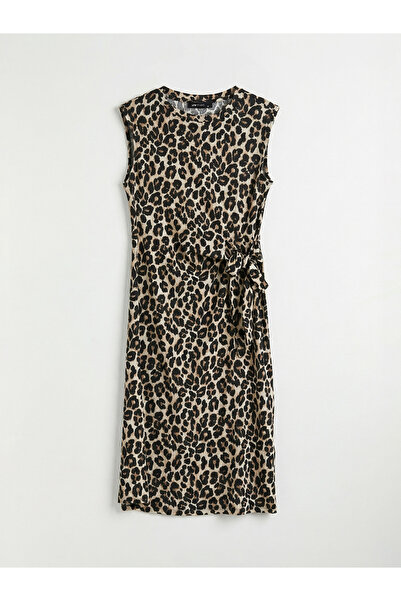 LC Waikiki Καφέ φόρεμα με λαιμόκοψη ποδηλάτου Leo Λεοπάρ μοτίβο από την GÜLİS...
