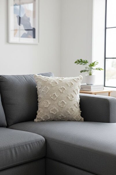 ŞENER HOME Bearded Pompom Chenille Double-Sided Cushion Cover Mink