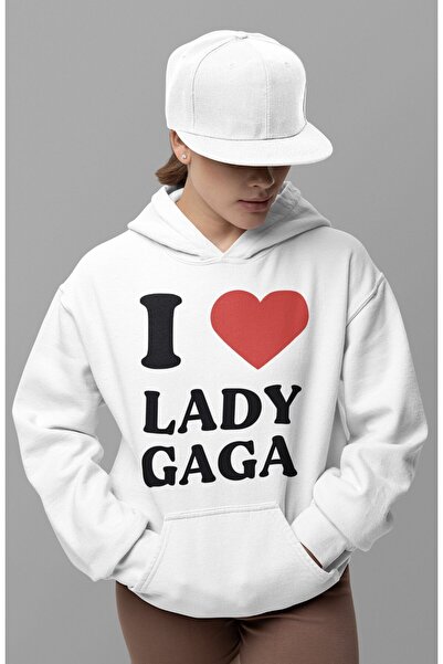 SEVBANO I Love Lady Gaga Γραπτό Unisex Oversize Hoodie της τραγουδίστριας
