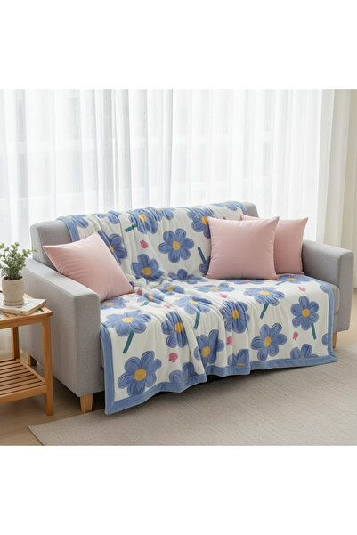 FIONNA.RO Cocolino Blanket Medium Thickness 200x230cm - White With Blue Flowers