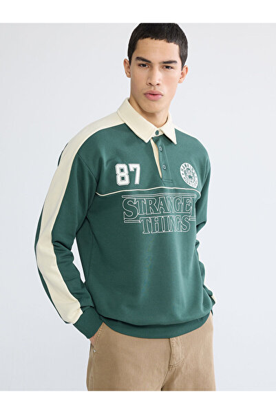LC Waikiki Ανδρικό χοντρό φούτερ XSIDE με γιακά πόλο Stranger Things με τύπωμα