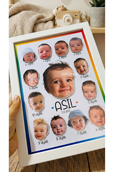 partikuki Kişiye Özel 1 Yaş Doğum Günü Panosu 12 Aylık Bebek Gelişim ve Anı Ç...