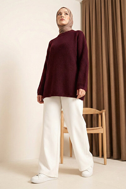 MODAQU Crew Neck Casual Knitwear Sweater - Burgundy