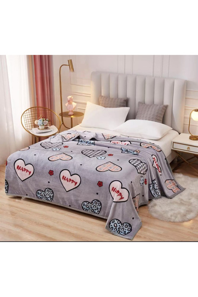 FIONNA.RO Cocolino Thin Blanket 200x230cm - Grey With Hearts