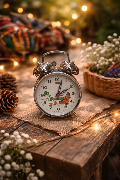 seymenbıçakçılık Horozlu Kurmalı Masa Saati Retro Vintage Tasarım Mekanik Ala...