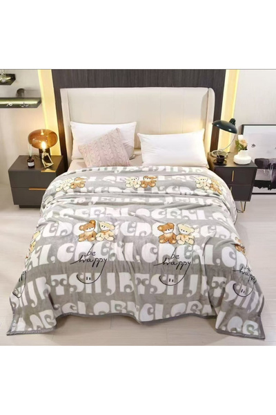 FIONNA.RO Cocolino Blanket Medium Thickness 200x230cm - Gray With Plush Bears