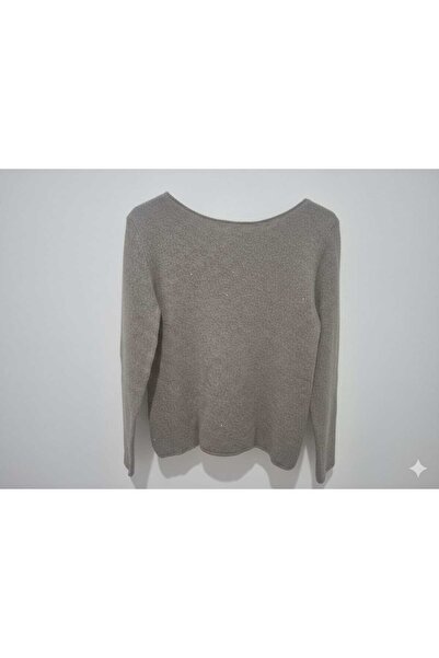 Dilvin 10836 Wool Blend Glitter Boat Neck Sweater-Light Mink