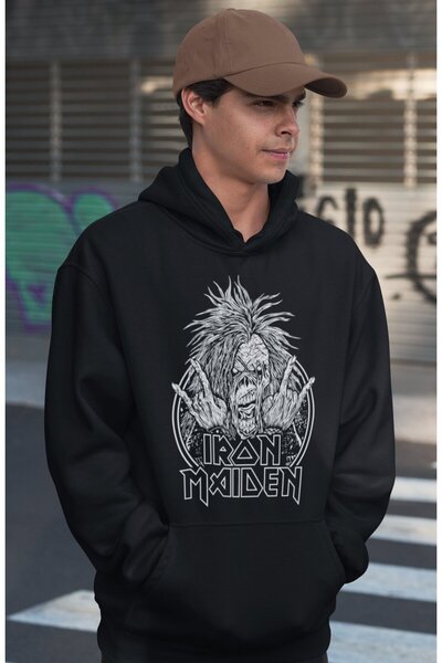 SEVBANO Hanorac supradimensionat unisex cu imprimeu Iron Maiden Rock Metal Mu...